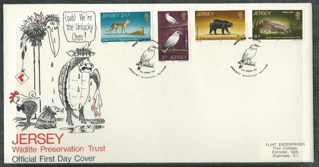 JERSEY 1972 Dieren op F.D.C., Verzenden, Gestempeld, Dier of Natuur
