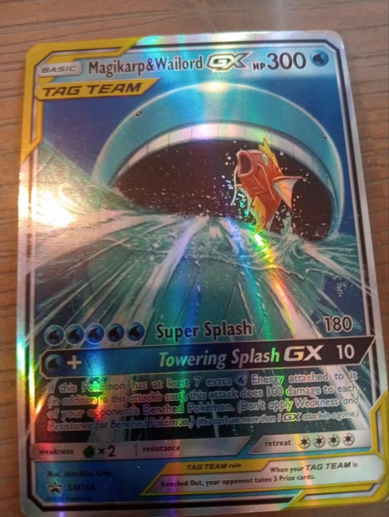 Magikarp & Wailord GX TAG TEAM Pokémon Kaart SM166 Foil, Ophalen, Zo goed als nieuw, Losse kaart, Foil