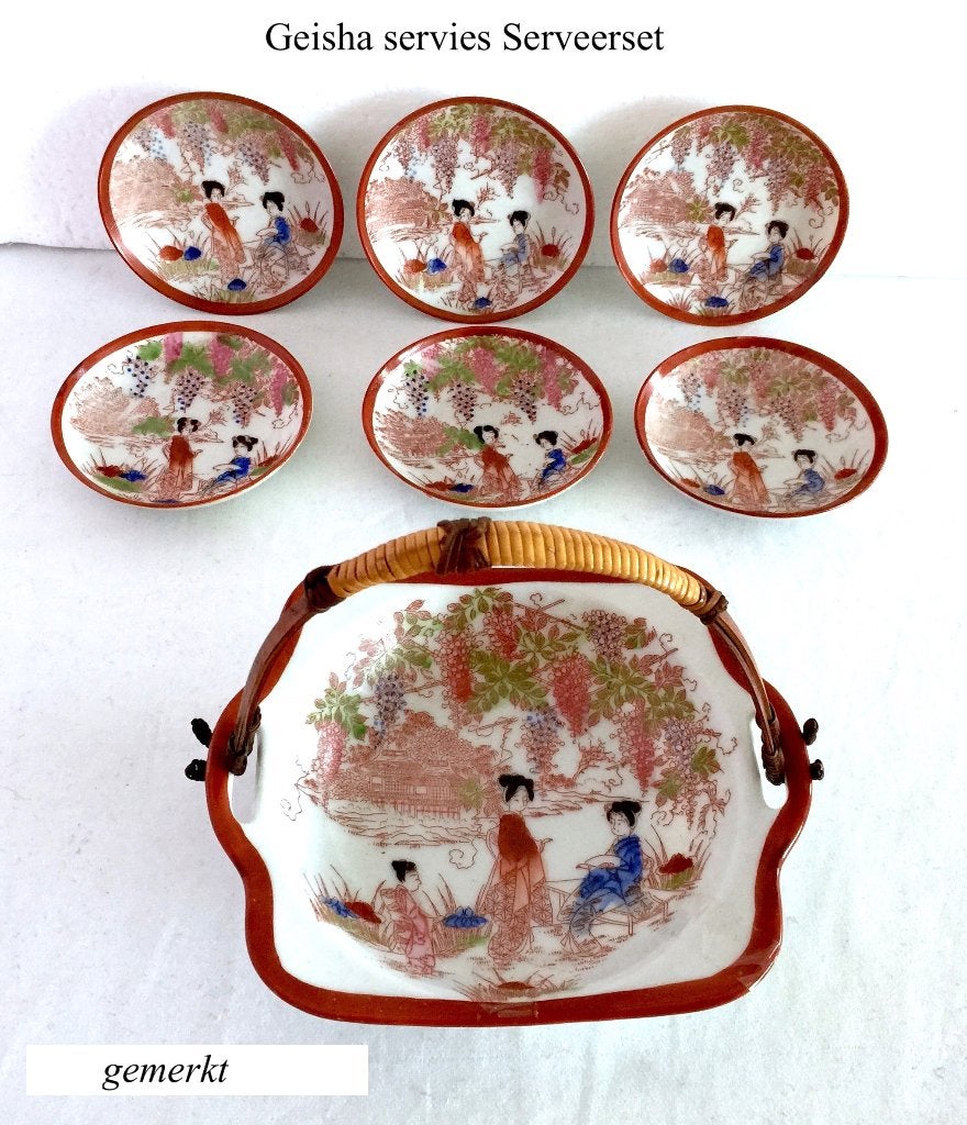 Serveerset 7-delig Geisha servies Japan Oosters Vintage, Ophalen