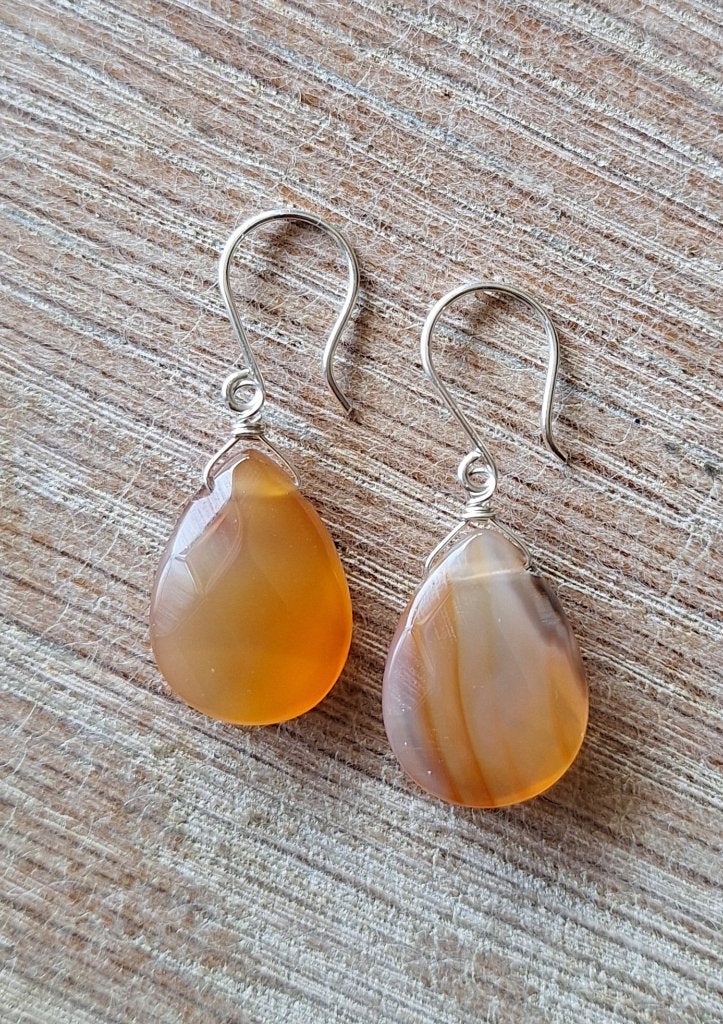 handgemaakte oorbellen echt zilver en carneool, Verzenden, Nieuw, Oranje, Met edelsteen