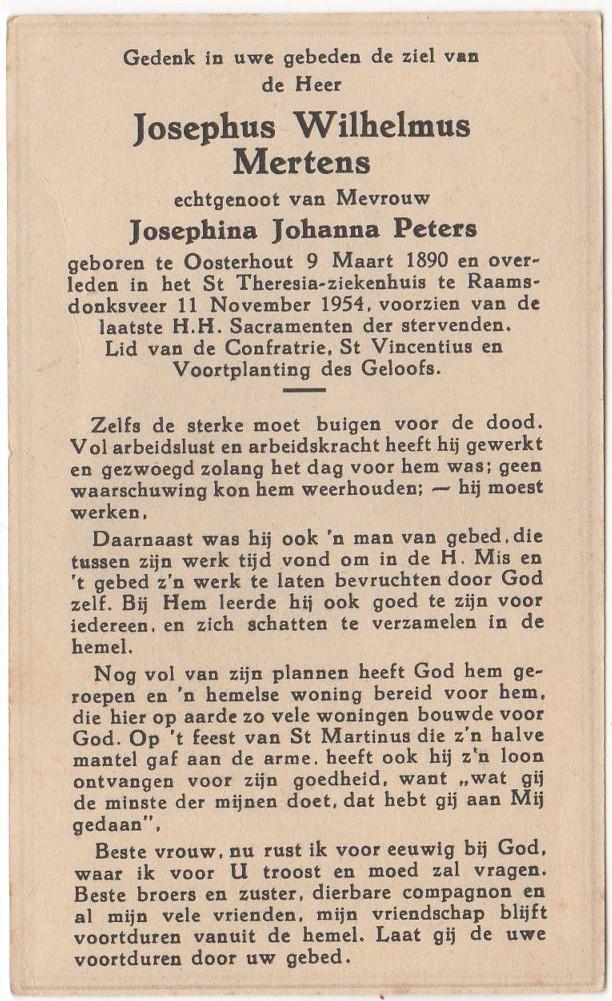 Josephus W. Mertens 1890 Oosterhout + 1954 Raamsdonksveer, Verzenden