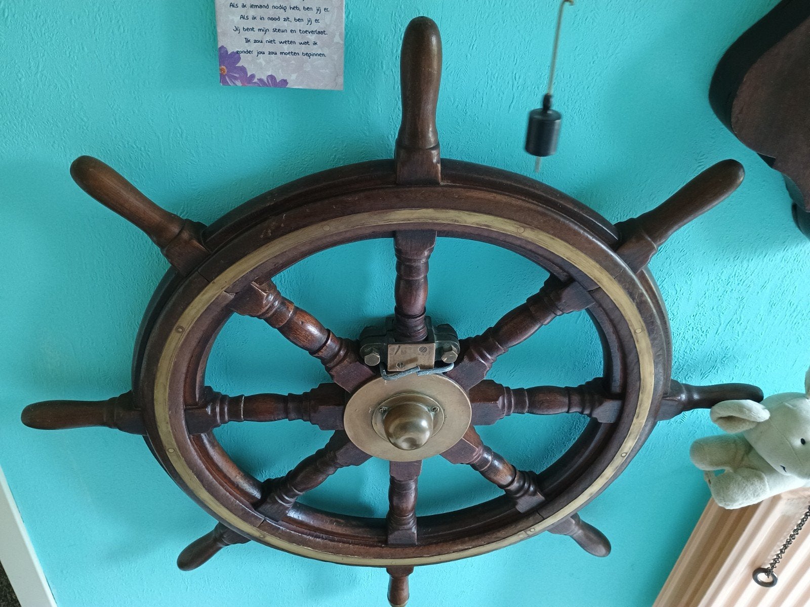 mooi schippers stuurwiel, massief eiken doorsnee 95cm ., Ophalen, Zo goed als nieuw, Motorboot of Zeilboot, Overige typen