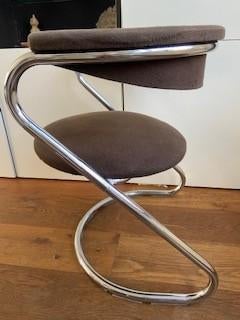 buisframe stoelen, retro, giotto stoppino, vintage, Gebruikt, Bruin, Vier, Stof