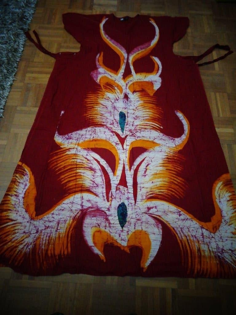 Traditional batik katoenen overslagjurk, donkerrood, Maat 46/48 (XL) of groter, Ophalen of Verzenden, Zo goed als nieuw, Batik