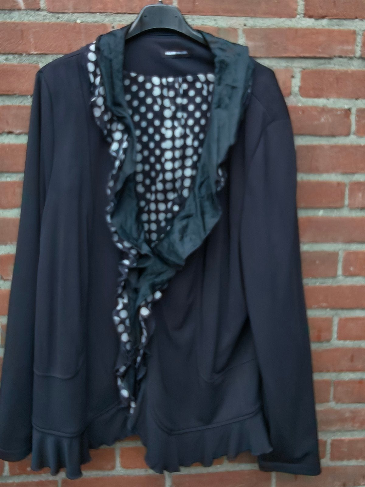 Frank Walder blazer met stippenprint en ruches, Blauw, Maat 46/48 (XL) of groter, Ophalen of Verzenden, Zo goed als nieuw