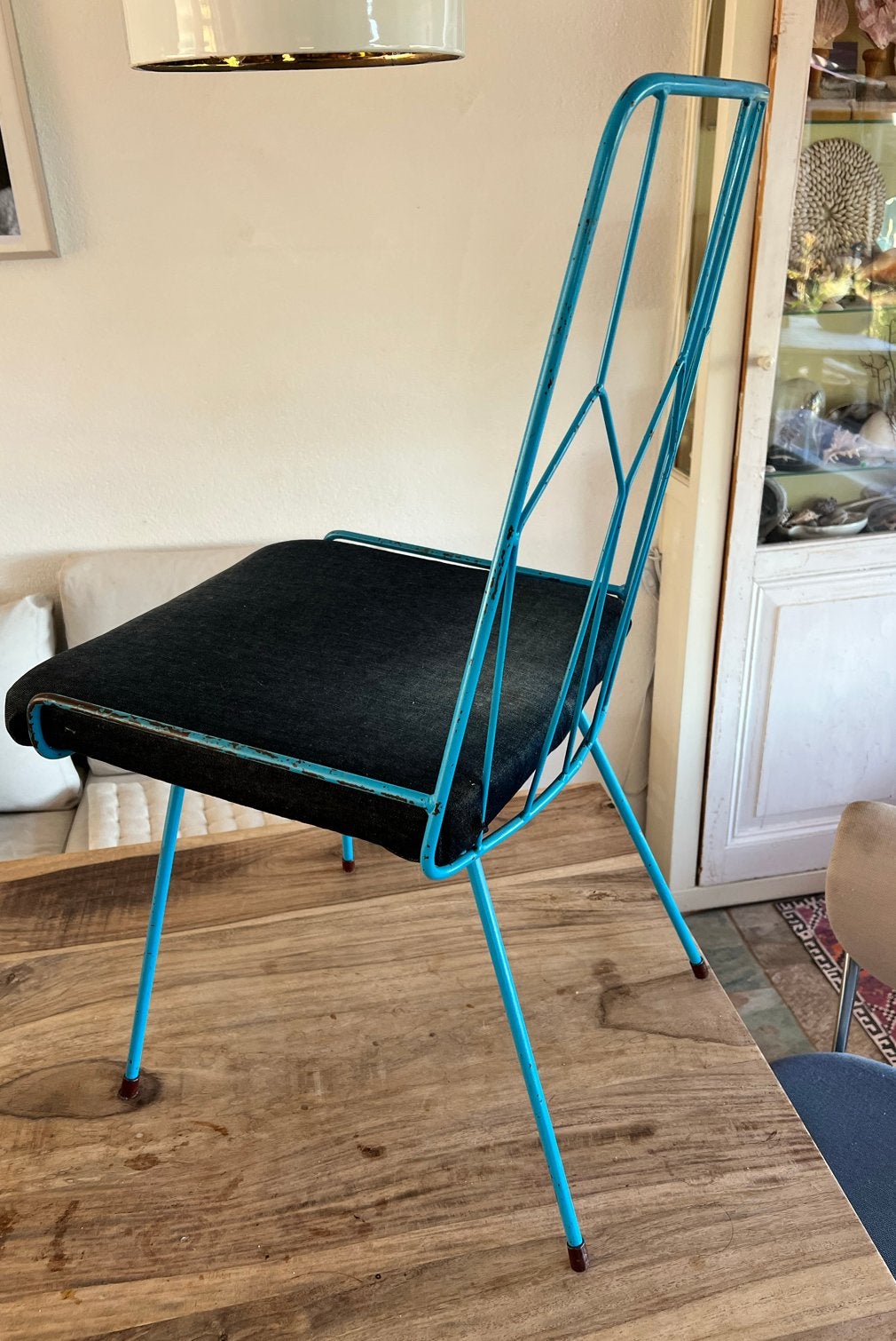 Mid century draadstoel design vintageFermob Kintbury stoel?, Ophalen, Gebruikt, Blauw, Metaal