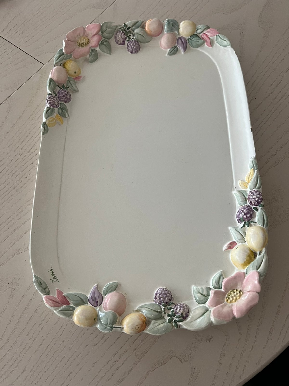 Dienblad pastel met fruit en bloemen 54x35, Ophalen, Gebruikt, Met opstaande rand, Dienblad
