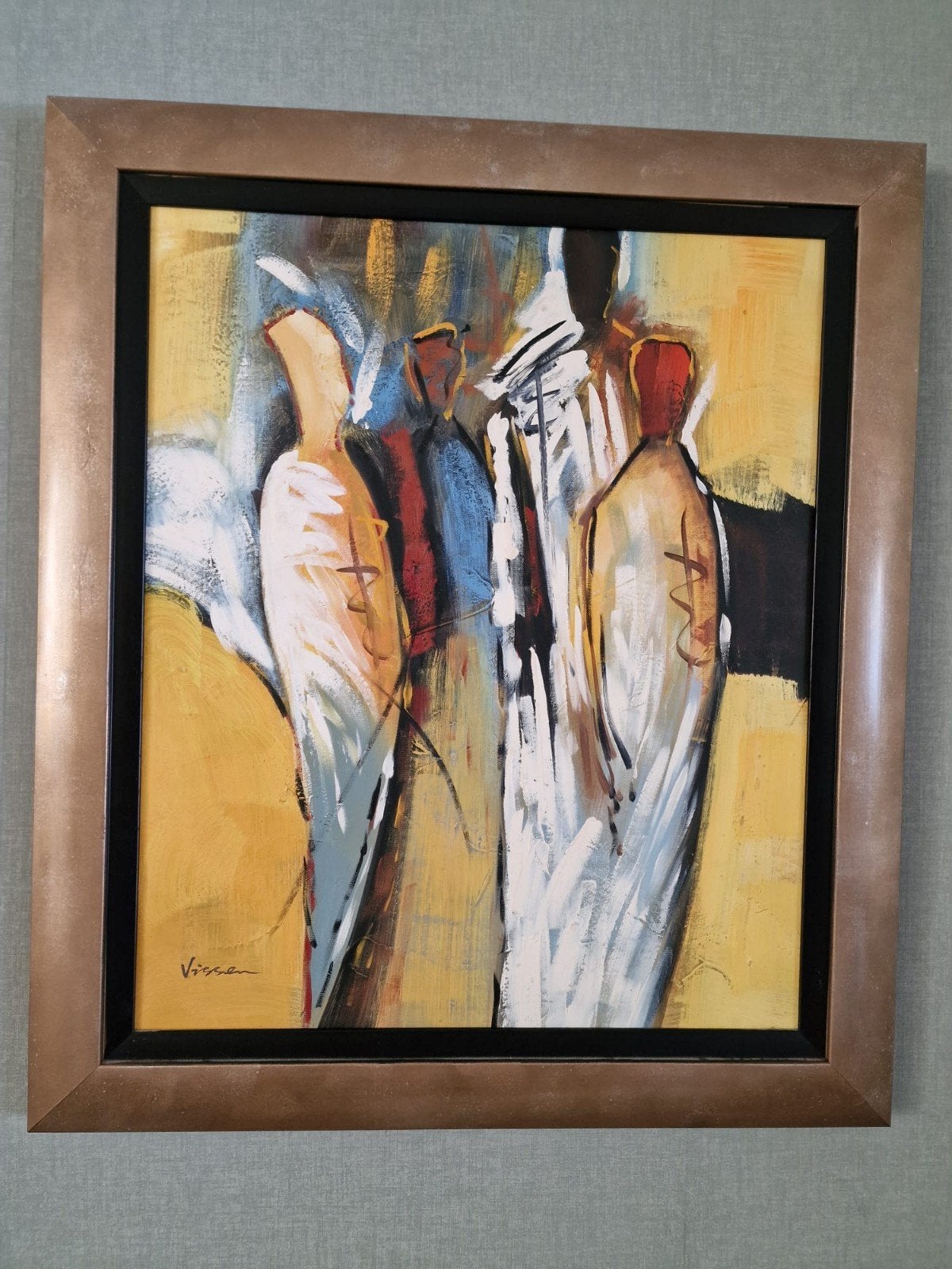 Set van 2 moderne schilderijen met figuren, Antiek en Kunst, Kunst | Schilderijen | Modern, Figuren, Hout, Ophalen of Verzenden