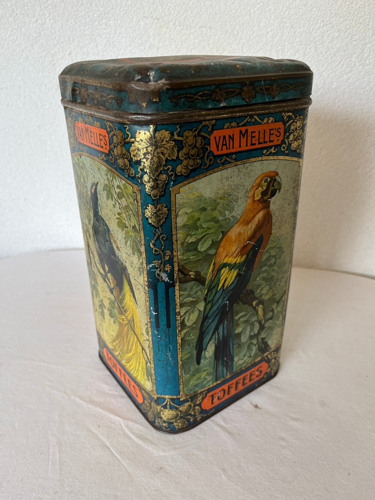Antiek Van Melle Toffees Blik Breskens Pauw/Siervogels 1925, Ophalen of Verzenden
