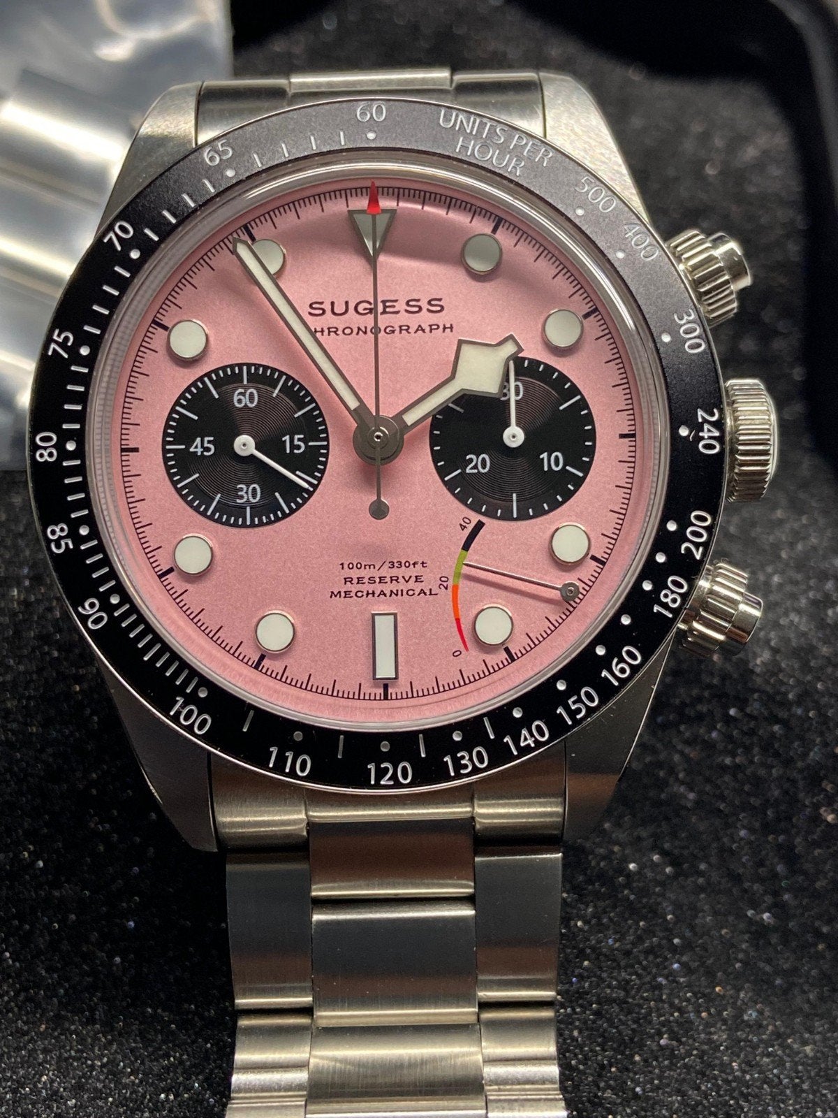 Sugess S457 Chronograph Heritage Pink Panda Seagull ST19, IOS, Ophalen of Verzenden, Zo goed als nieuw, Sugess