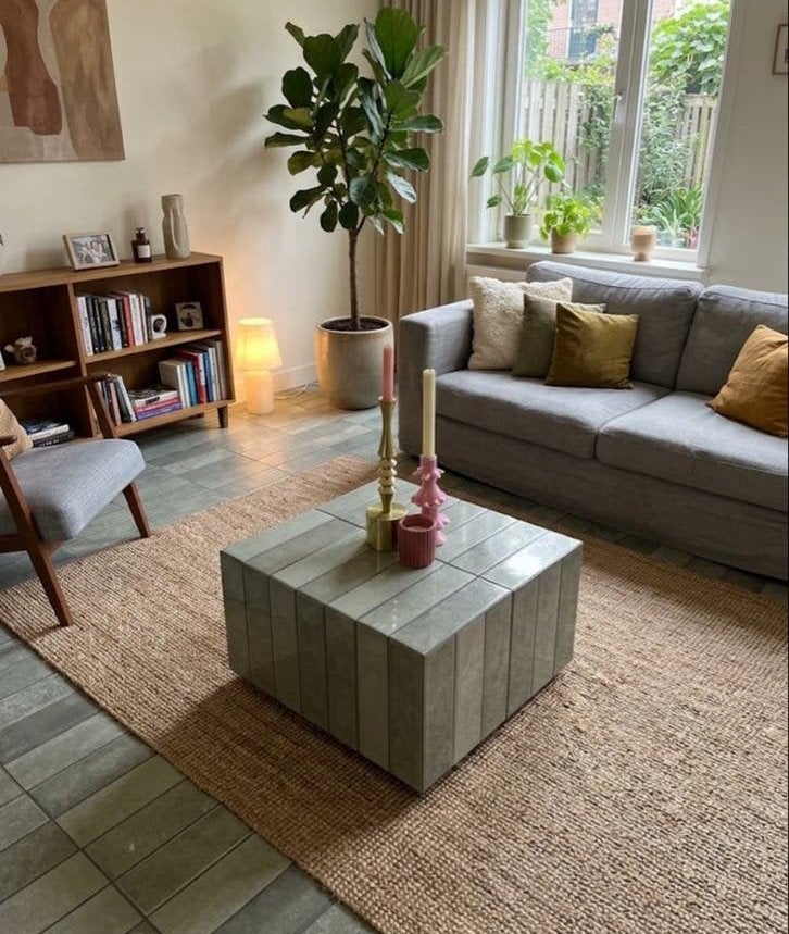 Design Tegeltafel / Salontafel – Groen / Grijs | Trendy, Overige materialen, Vierkant, Zo goed als nieuw, 5 – 50
