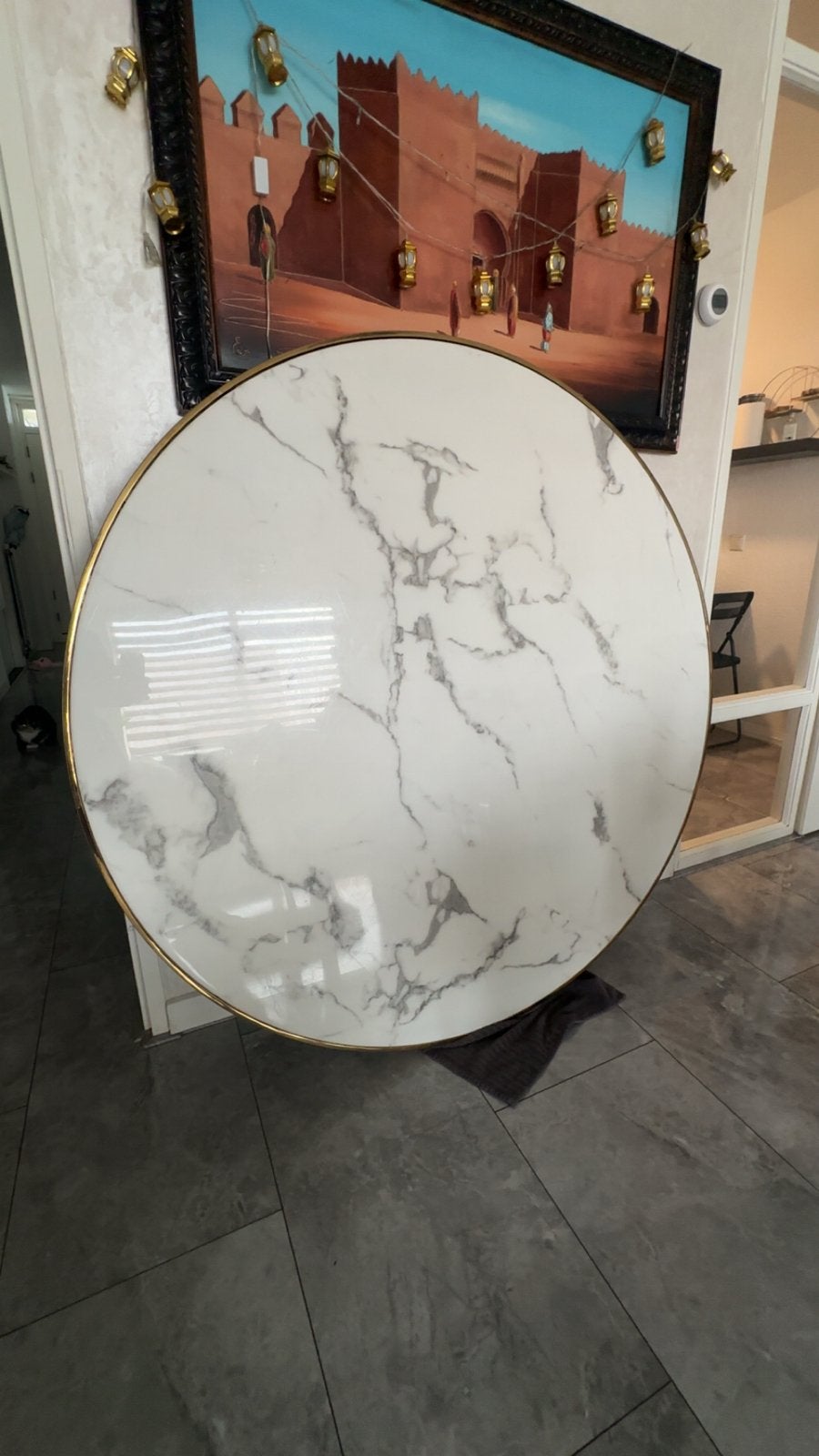 Richmond Interiors eettafel, marmerlook, Ophalen, 100 tot 150 cm, Rond, 200 cm of meer