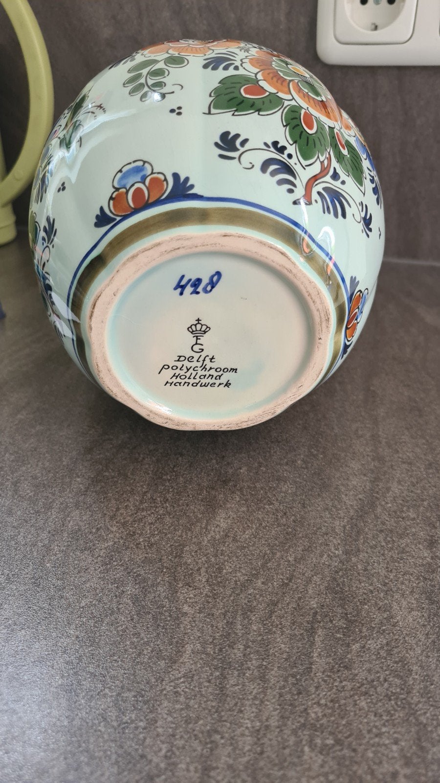 Prachtige Delfts polychroom handwerk vaas, Ophalen of Verzenden