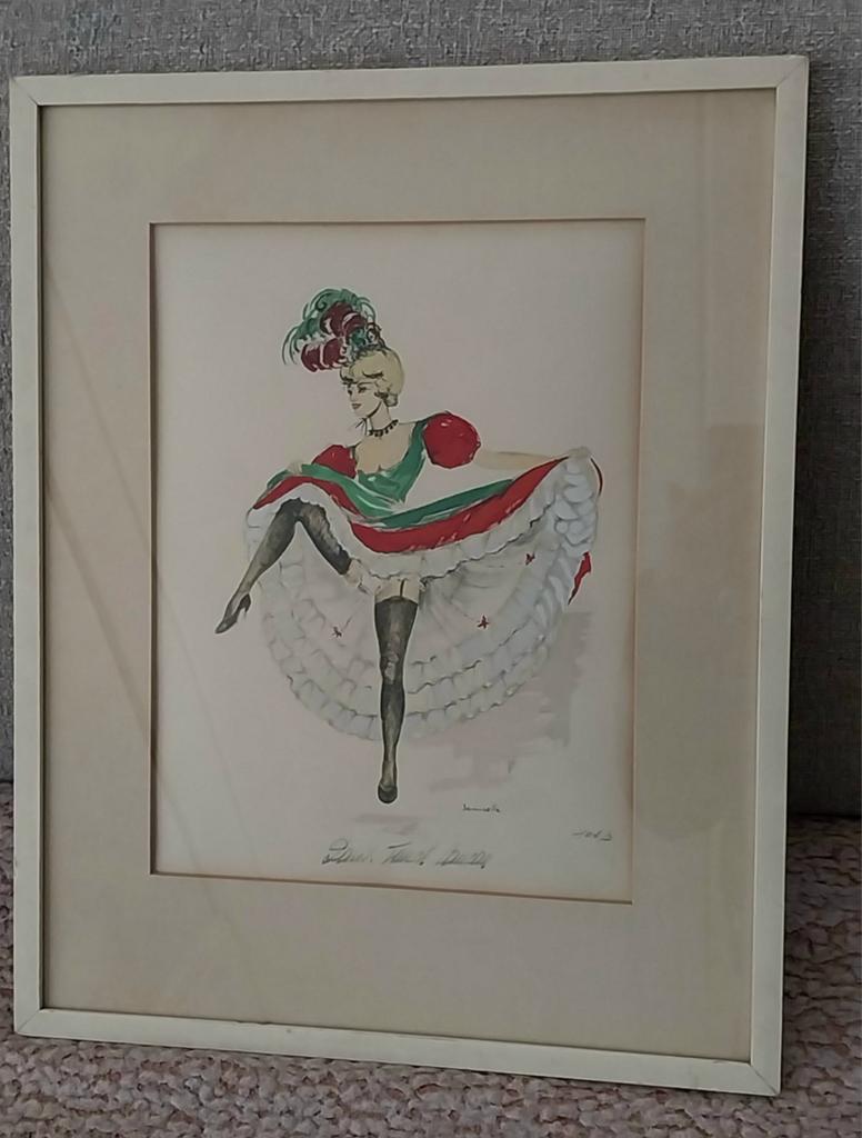 Vintage Can-Can Danseres Aquarel - Gesigneerd, Ophalen of Verzenden