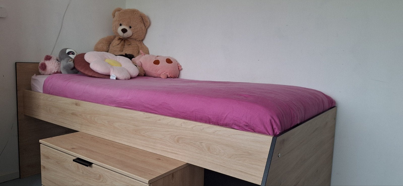 Eenpersoonsbed halfhoogslaper met opbergruimte en bureau, Ophalen, Gebruikt, 90 cm, 200 cm