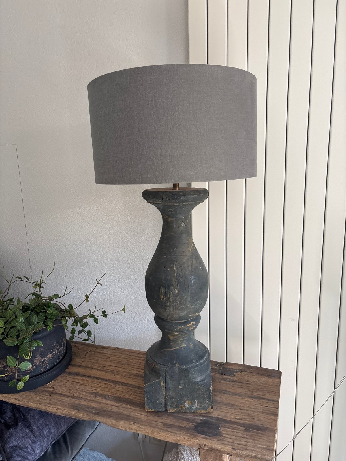 Mooie Baluster lamp met kap, 83 cm hoog, Ophalen, Gebruikt, Grijs, Hout