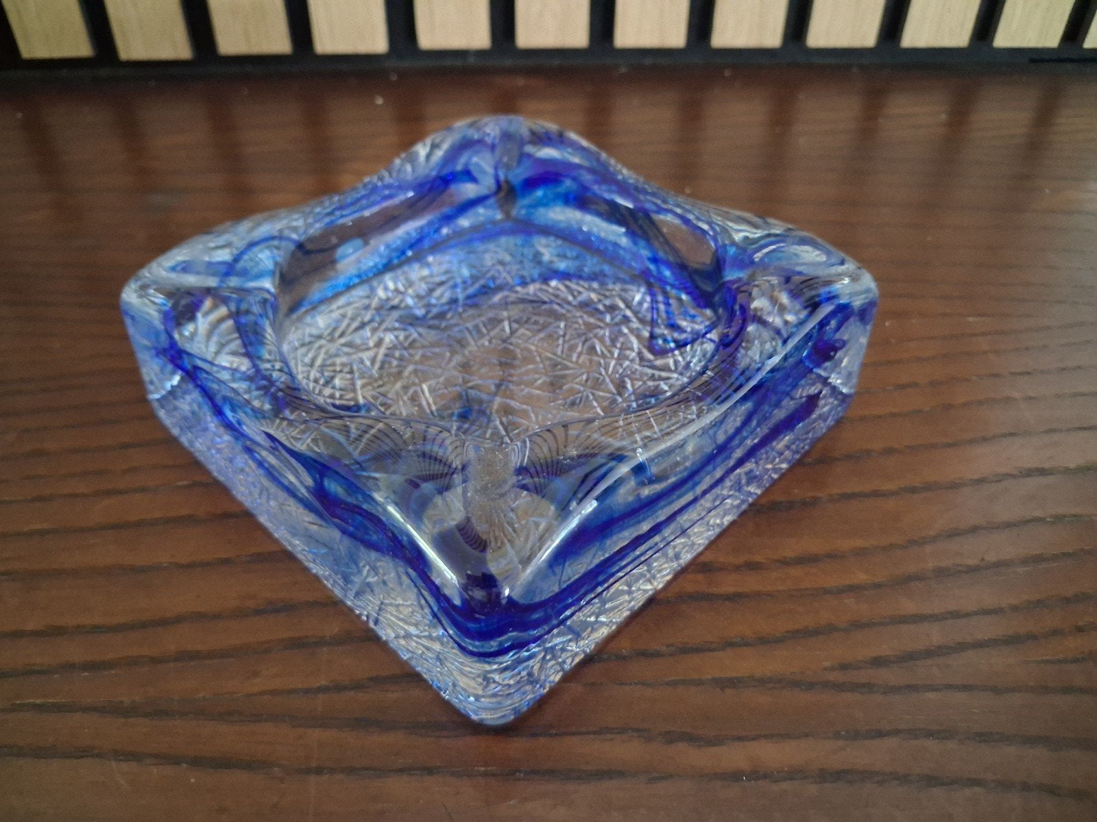 Vintage Glazen murano Asbak - Blauw en Transparant Design, Ophalen of Verzenden