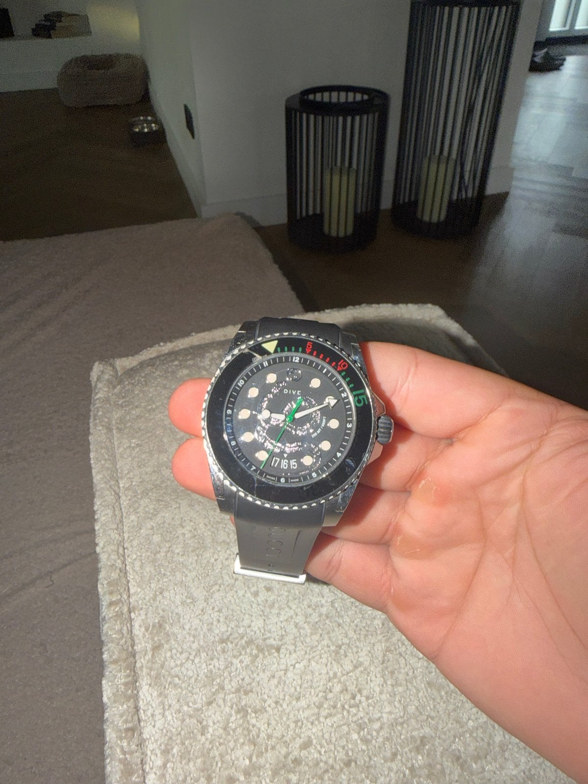 Gucci Dive Snake Horloge - Zwart Rubberen Bandje, Staal, Polshorloge, Kunststof, Zo goed als nieuw