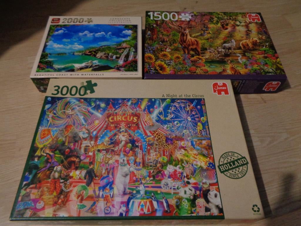 3 puzzels, Ophalen of Verzenden, 500 t/m 1500 stukjes, Zo goed als nieuw
