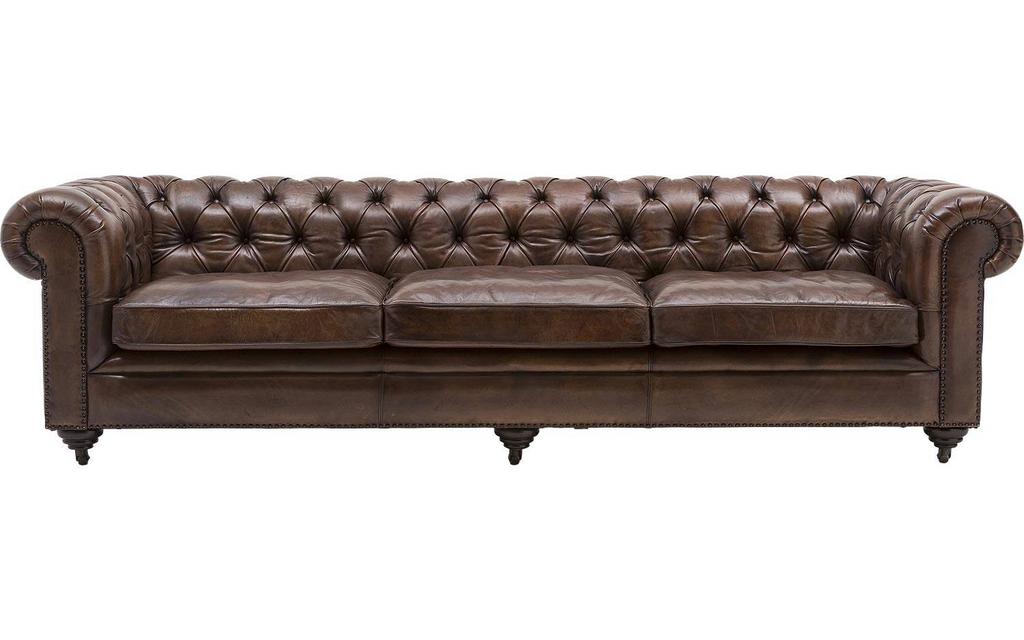 Chesterfield Goossens Excellent Bank Same donkerbruin leer, Ophalen, 250 tot 300 cm, Gebruikt, 100 tot 125 cm