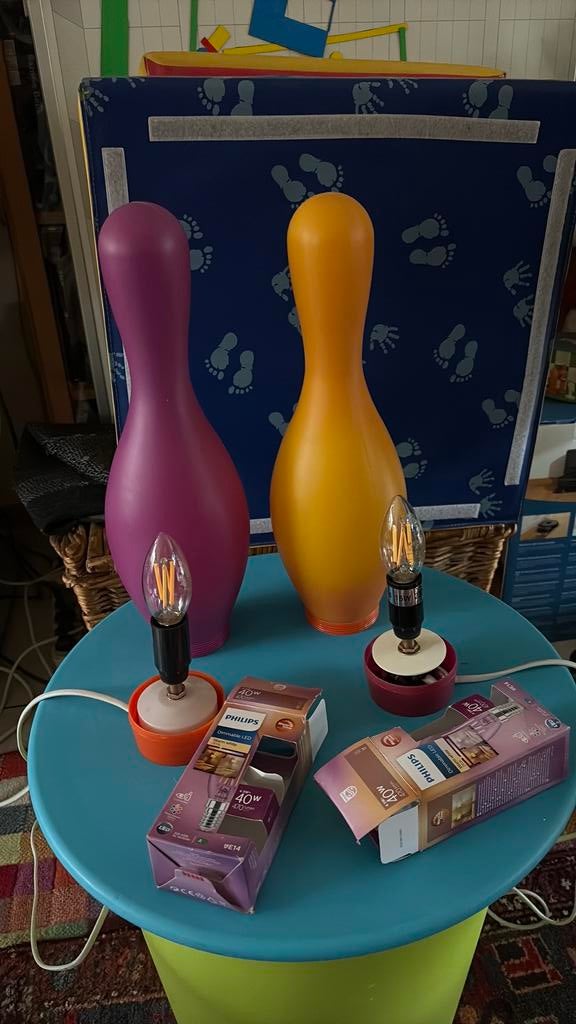 2 bowling pionlampen josh owen bozart, Huis en Inrichting, Ophalen, Zo goed als nieuw