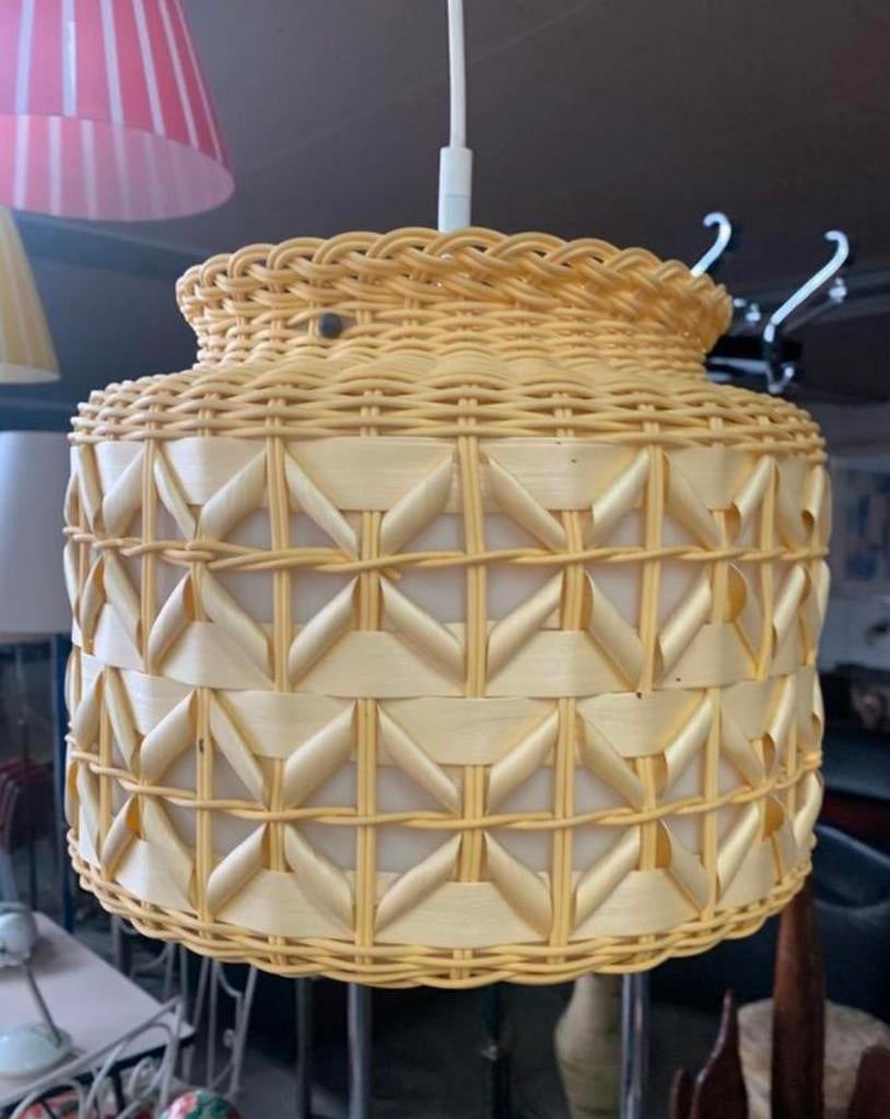 Lamp mooie vintage retro rotan rieten hanglamp jaren 60., Ophalen of Verzenden
