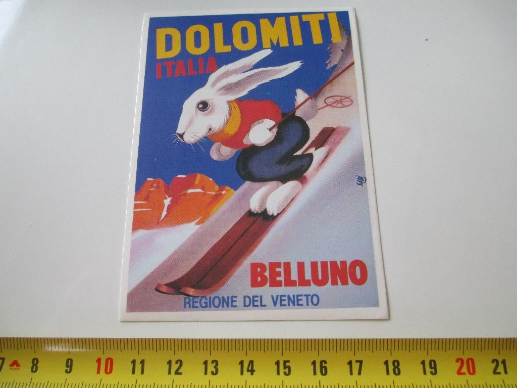 sticker strip konijn haas skiën dolomiti italia belluno, Ophalen, Zo goed als nieuw