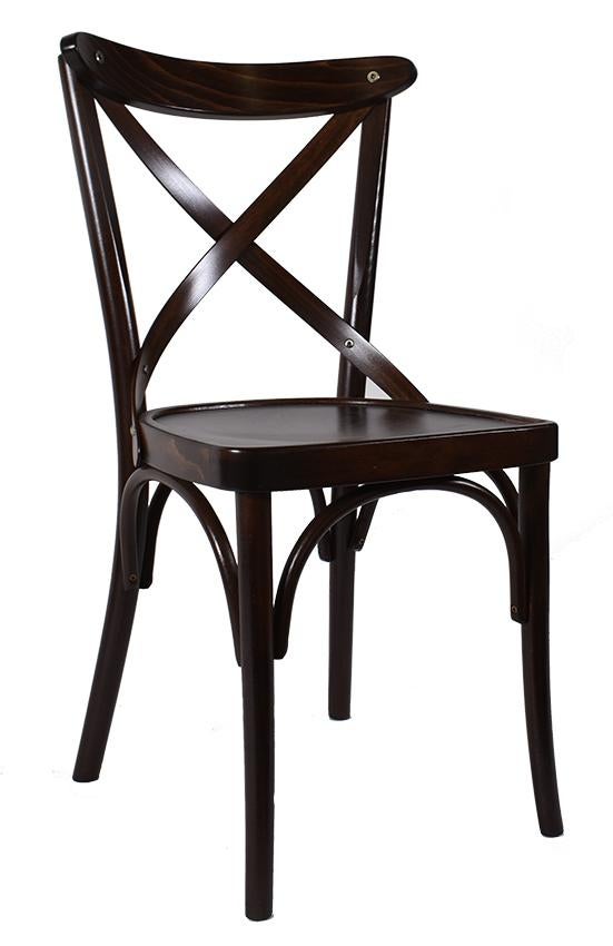 Houten café stoel met gekruiste rugleuning donkerbruin, Bruin, Nieuw, Ophalen of Verzenden, Vijf, Zes of meer stoelen
