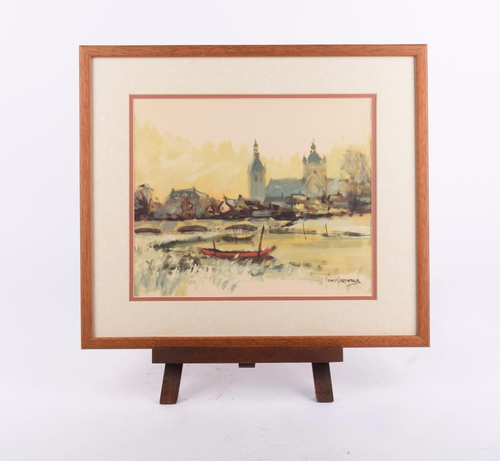 Jan Korthals (1916-1972) – “Stadsgezicht”, Antiek en Kunst, Kunst | Tekeningen en Foto's, Ophalen of Verzenden