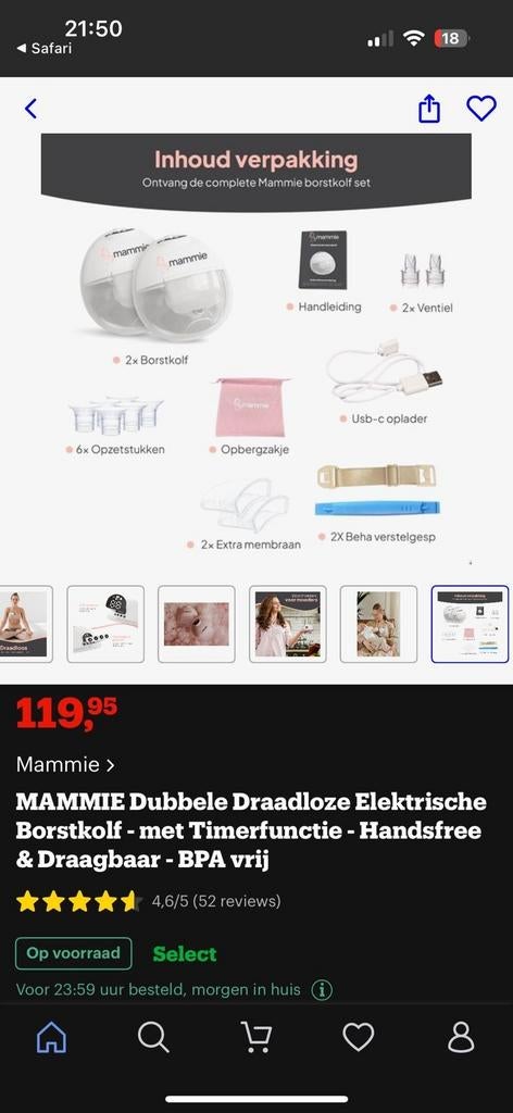 Mammie dubbele handsfree electrische borstkolf, Ophalen of Verzenden, Zo goed als nieuw, Borstkolf