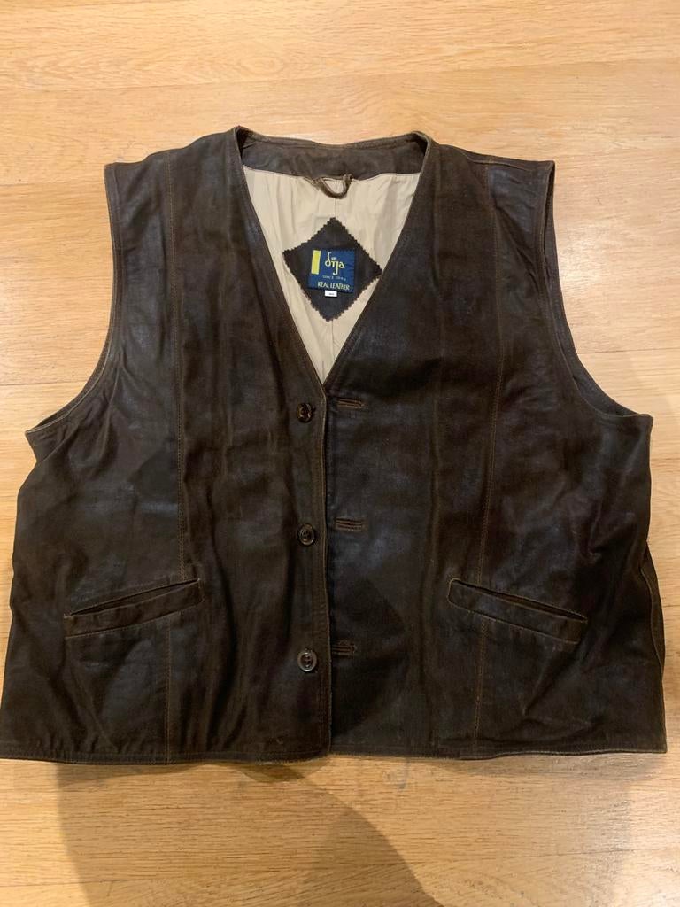 Leder Heren Gilet Bruin, Overige maten, Ophalen of Verzenden, Overige thema's, Kleding
