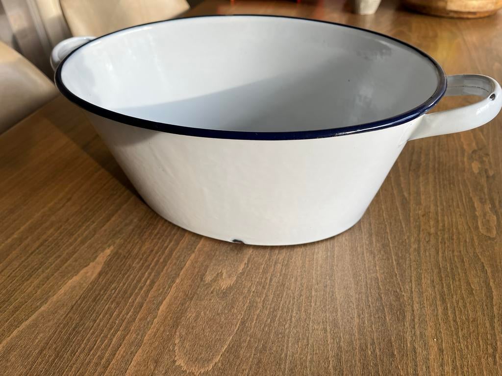Vintage Emaille Teiltje - Wit met Blauwe Rand, Antiek en Kunst, Antiek | Emaille, Ophalen of Verzenden