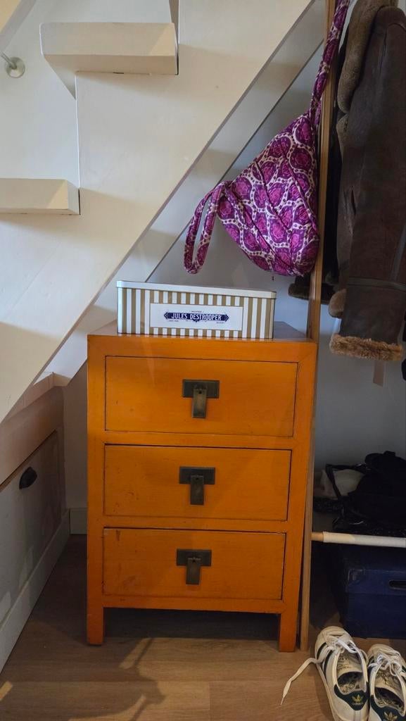 Oranje Chinees kastje met lades, Ophalen, Minder dan 50 cm, Gebruikt, Chinees
