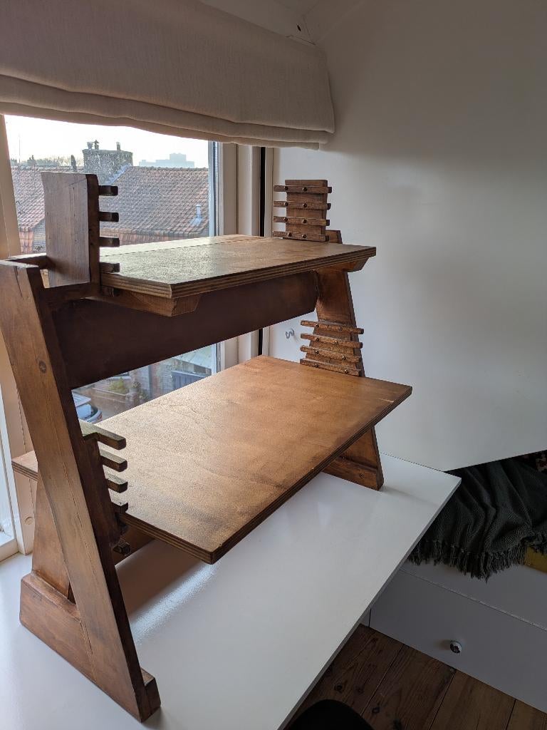 Stabureau opzetbureau zit/sta verhoger handgemaakt hout, Huis en Inrichting, Ophalen, In hoogte verstelbaar, Zo goed als nieuw
