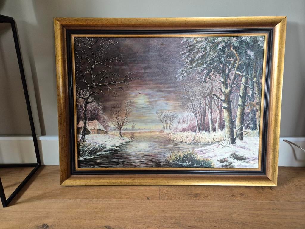 Prachtig schilderij met winterlandschap, Ophalen of Verzenden