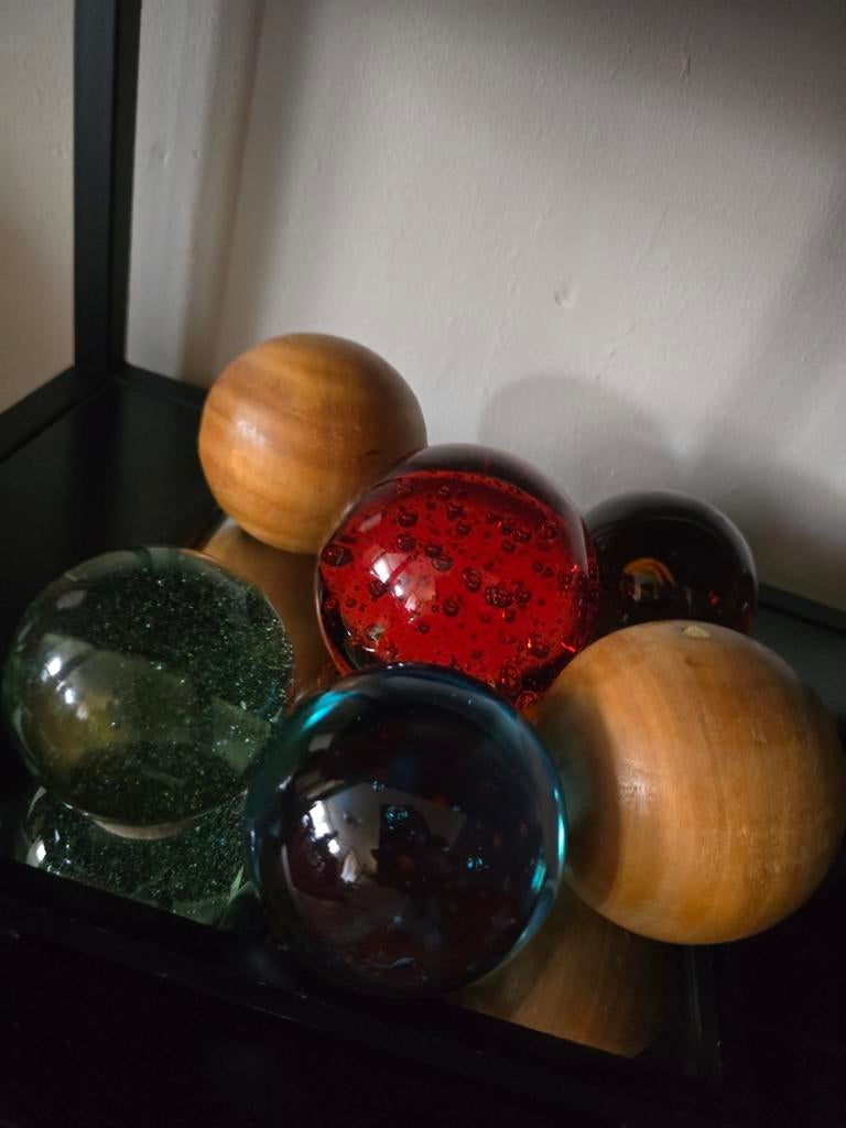 Glazen bollen, hout en keramiek decoratie, Antiek en Kunst, Ophalen of Verzenden