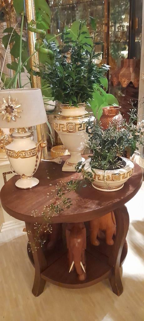 Capodimonte bladgoud set bloempot lamp schaal  kristal, Ophalen of Verzenden