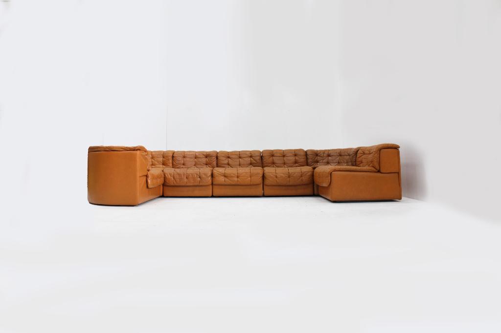 Vintage De Sede DS 11 modulaire bank cognac patchwork leer, Ophalen, Design, Hoekbank, 300 cm of meer