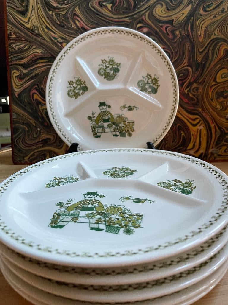 Vintage Figgjo Flint Market fondue borden 6x Groen met wit, Huis en Inrichting, Keuken | Servies, Ophalen of Verzenden, Zo goed als nieuw