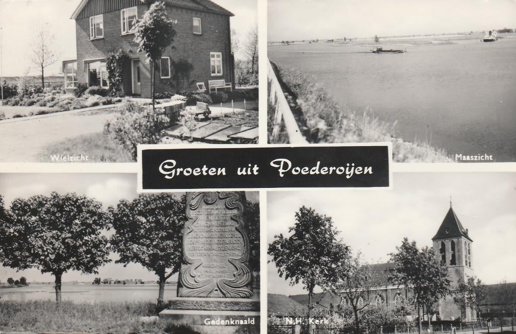 POEDEROIJEN Wielzicht Gedenknaald Maas Kerk Groeten, Verzamelen, Ansichtkaarten | Nederland, Verzenden, 1960 tot 1980, Gelopen
