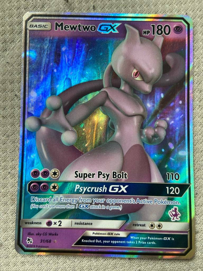 Mewtwo GX Pokemon Kaart, Ophalen of Verzenden, Zo goed als nieuw, Losse kaart, Foil