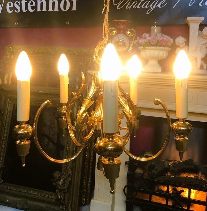 Antieke barok kroonluchter messing goud 5x kandelaar lampen, Ophalen of Verzenden, Gebruikt, Overige materialen, Antiek / klassiek