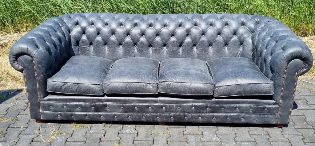 Chesterfield XL bank antraciet grijs + BEZORGING GRATIS