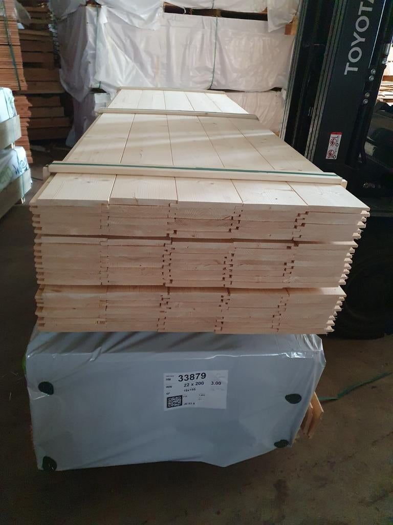 Gedroogd fins vuren sponningplanken 18x195mm dakbeschot, Ophalen, Minder dan 25 mm, Nieuw, Plank