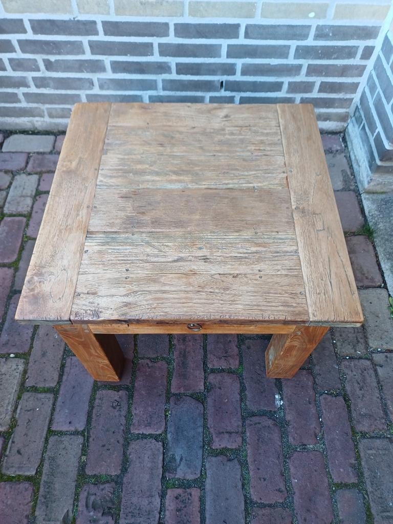 Teakhouten bijzet/salontafel met lade 60x60 en 45 hoog, Huis en Inrichting, Tafels | Salontafels, 50 tot 100 cm, Zo goed als nieuw