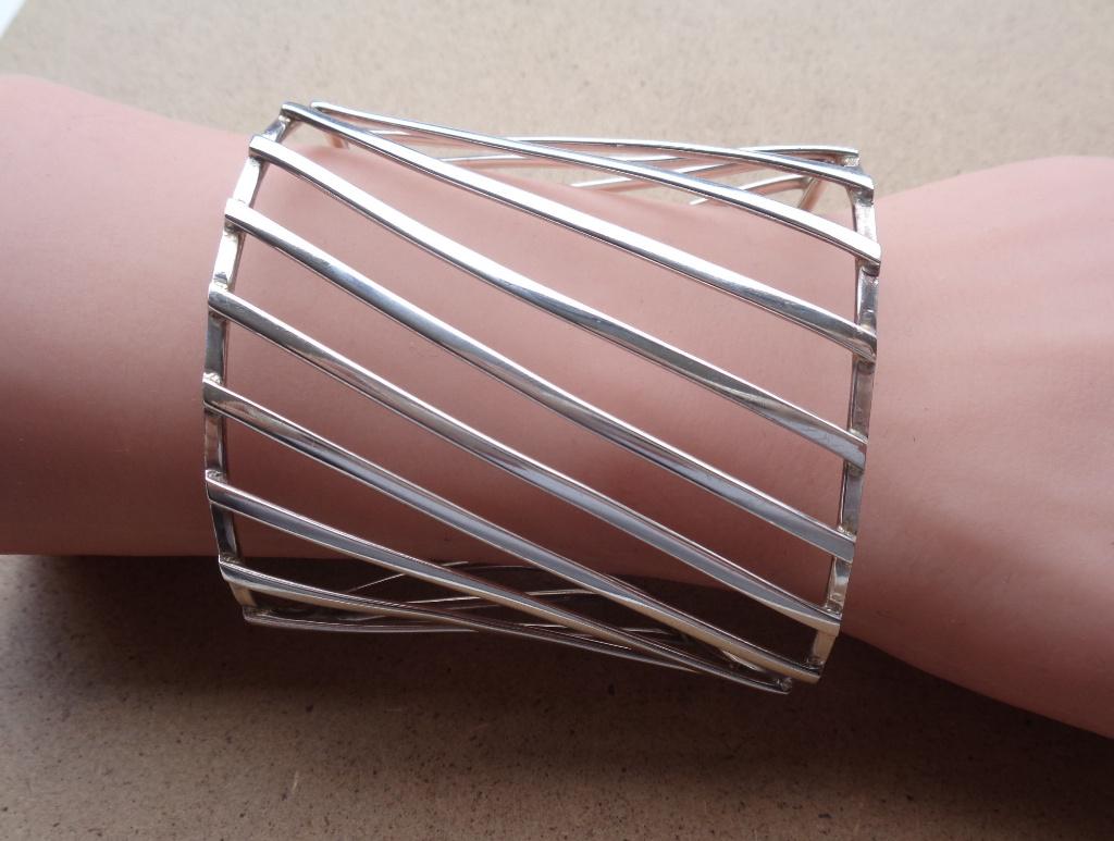 zilveren verticale manchet armband [379], Ophalen of Verzenden, Zo goed als nieuw, Zilver, Zilver
