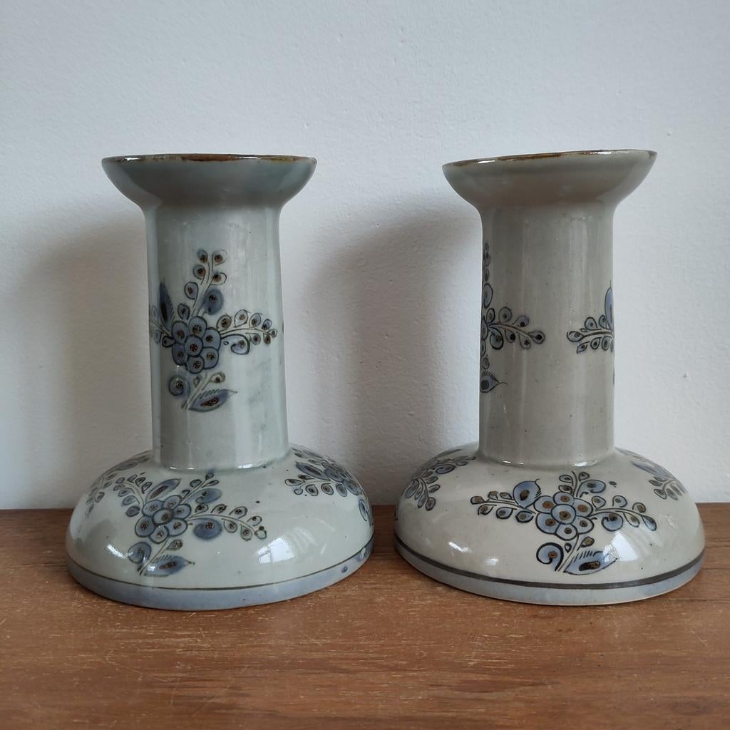 Twee Mexicaanse folk art kandelaren, Overige materialen, Ophalen of Verzenden, Zo goed als nieuw, Grijs