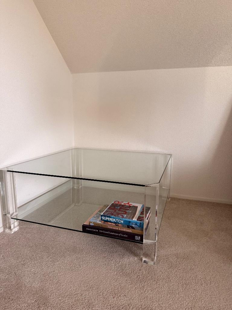 Prachtige glazen BOR Design Salontafel The Hague 1x1m, Huis en Inrichting, Tafels | Salontafels, Ophalen, 50 tot 100 cm, Vierkant