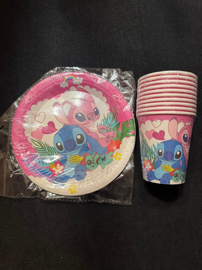 Stitch en Angel bordjes bekers Stitch thema versiering, Hobby en Vrije tijd, Feestartikelen, Ophalen of Verzenden, Nieuw, Versiering
