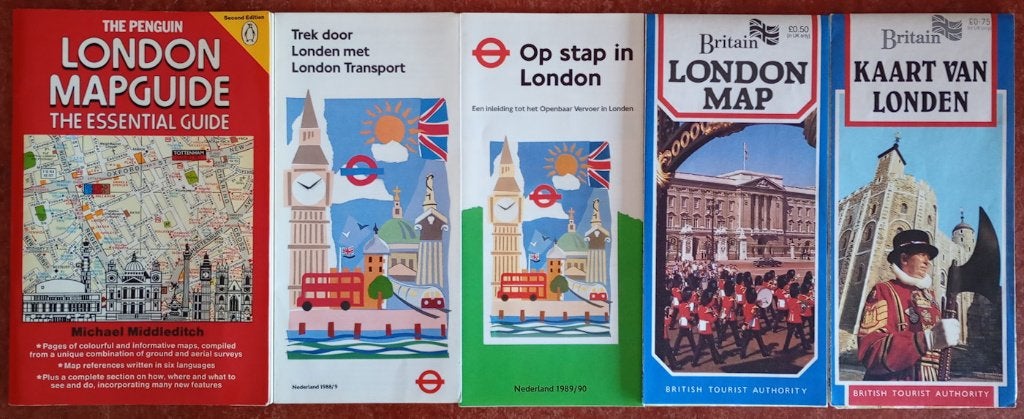 5 kaarten van Londen (1989) € 1,00, Boeken, Atlassen en Landkaarten, Verenigd Koninkrijk, Ophalen of Verzenden, 1800 tot 2000